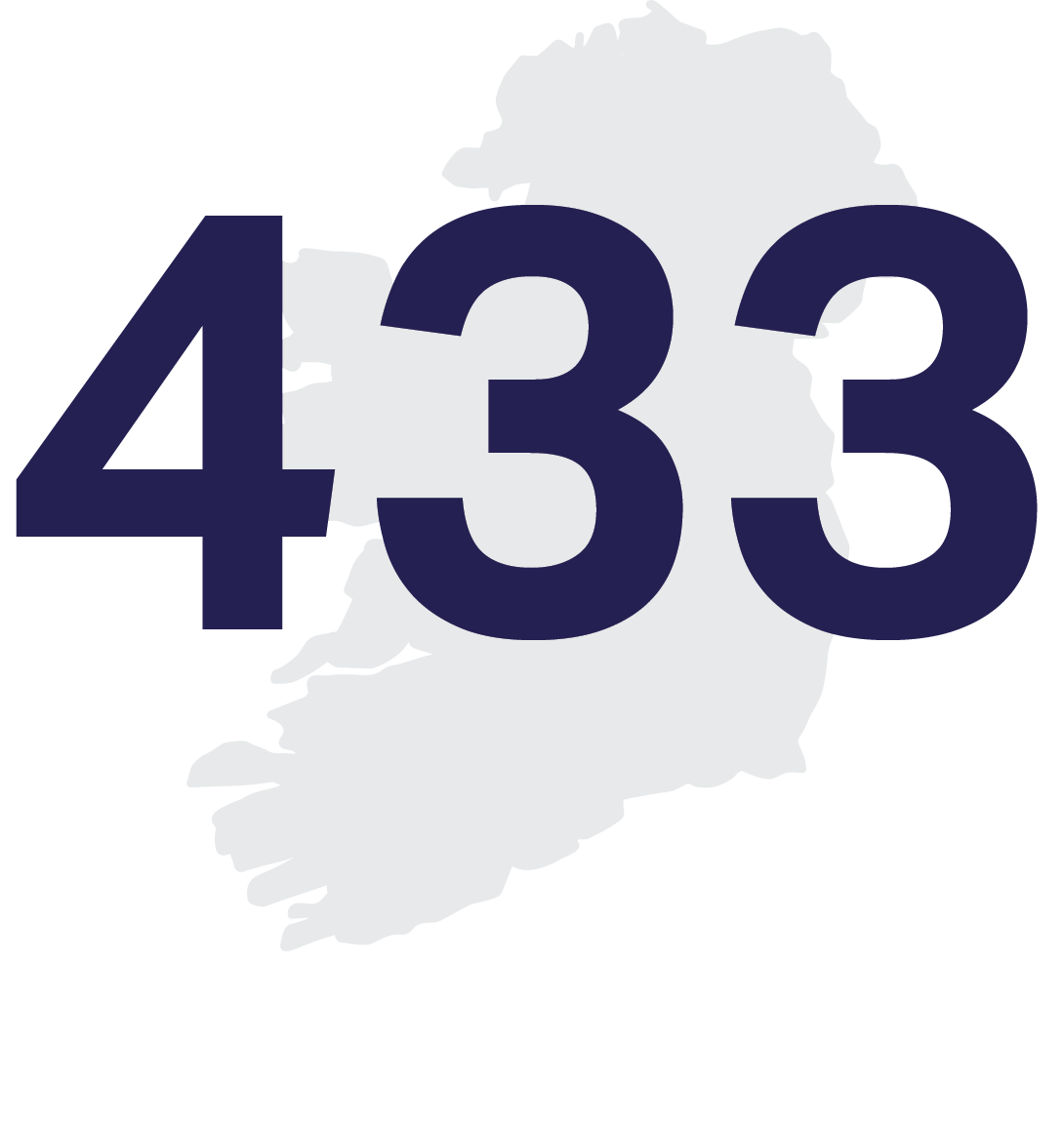Map of Ireland with 433 numbers